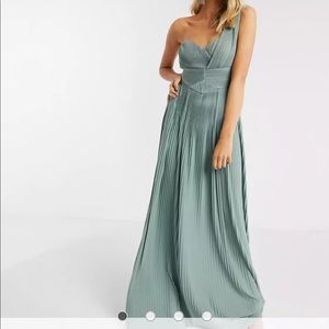 ASOS DESIGN Premium one shoulder pleated panel maxi dress in spearmint